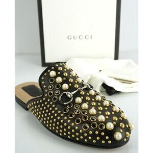 Gucci Princetown Pearl Studded Slide Mule Loafers Size 35 Horse Bit NIB $1500